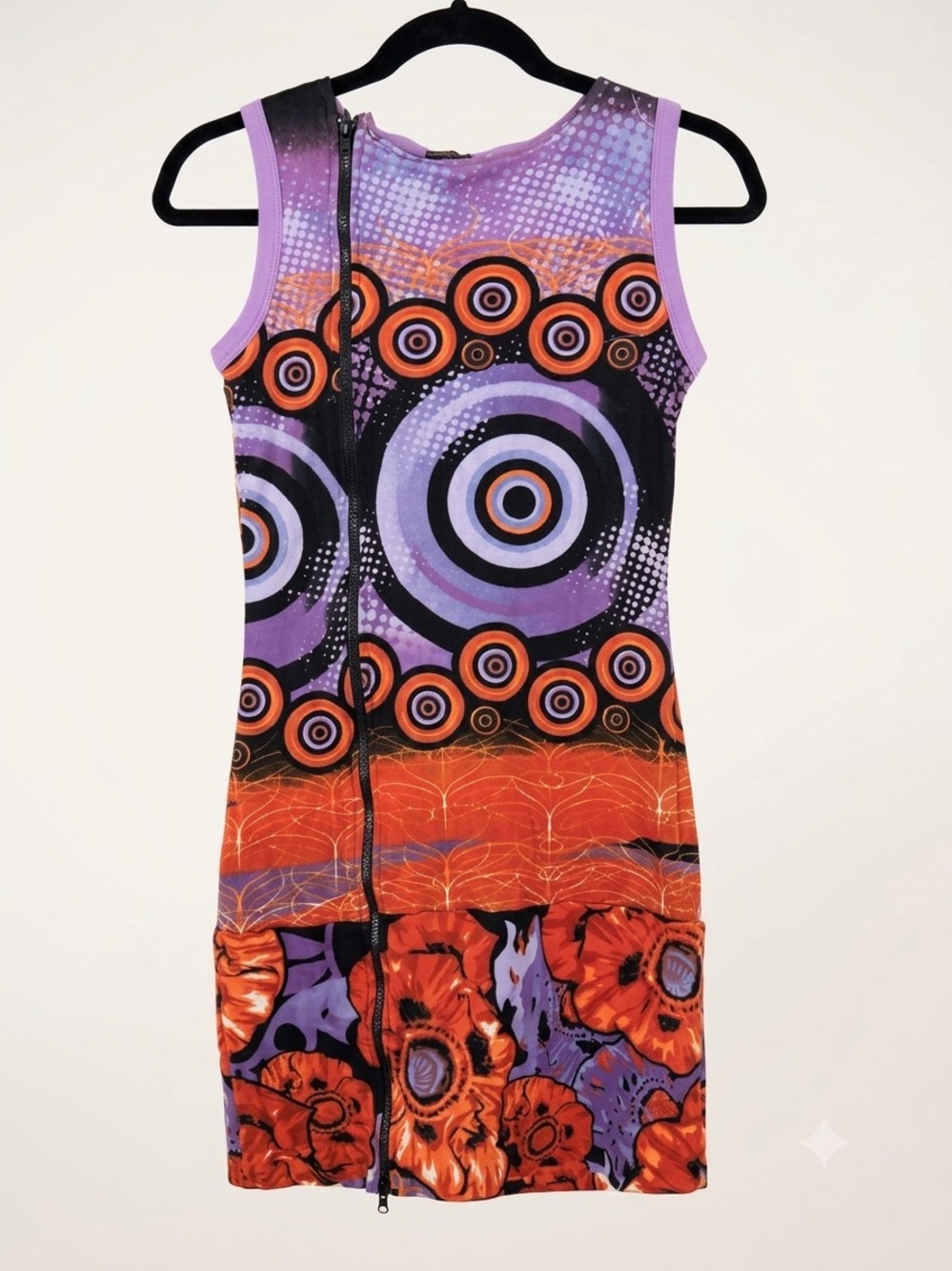Vibrant Purple & Orange Graphic Mini Dress